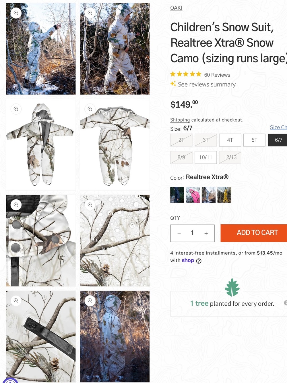 OAKI Kids White with Brown camo Leaf Print snowsuit - Picture 3 of 7